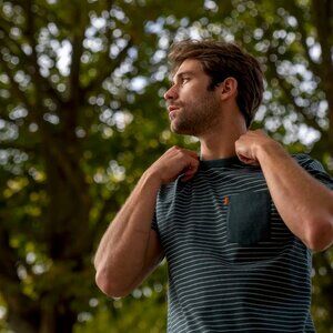 Billy Belt Green Striped Short Sleeve T-Shirt With Chest Pocket